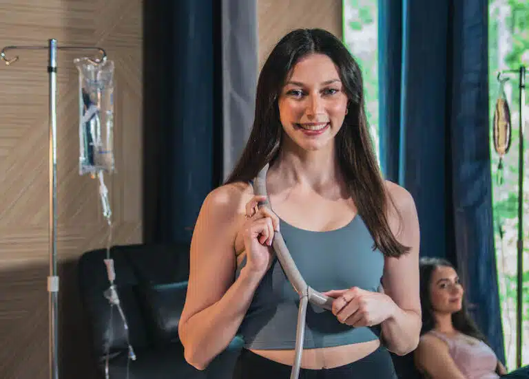 Woman using PEMF therapy