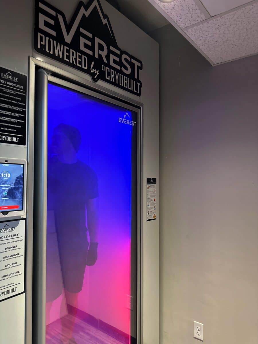 Person inside of a Cryotherapy chamber
