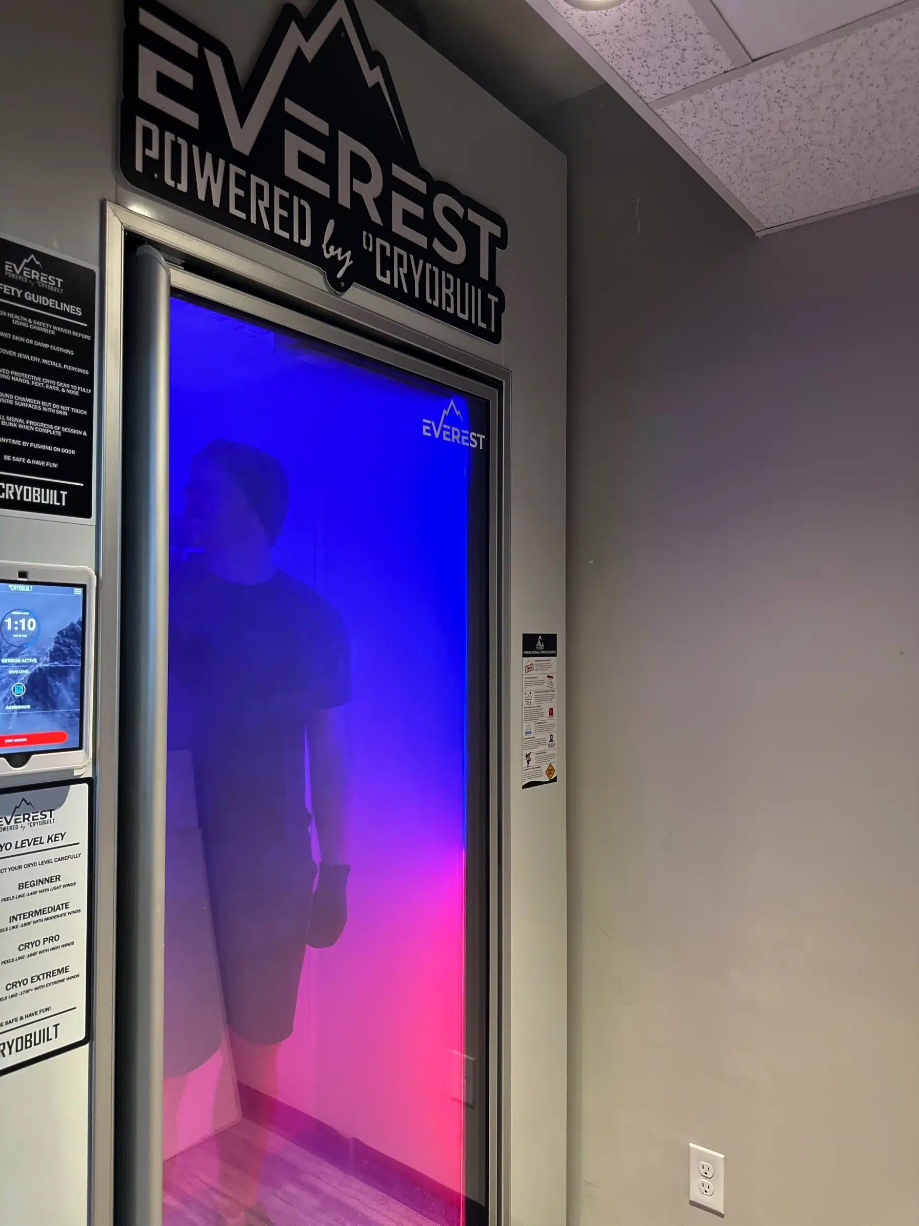 Person inside of a Cryotherapy chamber