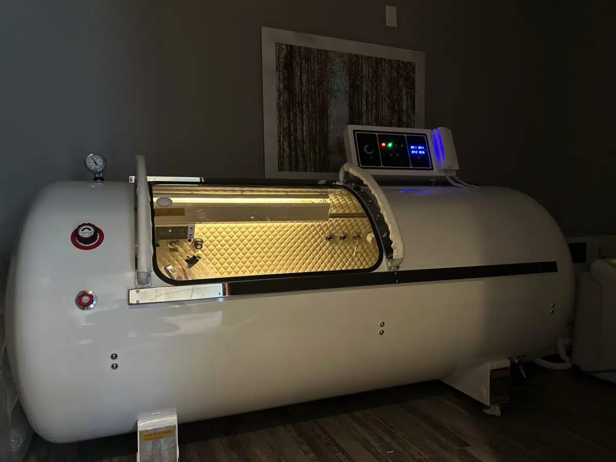 Hyperbaric Oxygen Therapy (HBOT) chamber in dark room