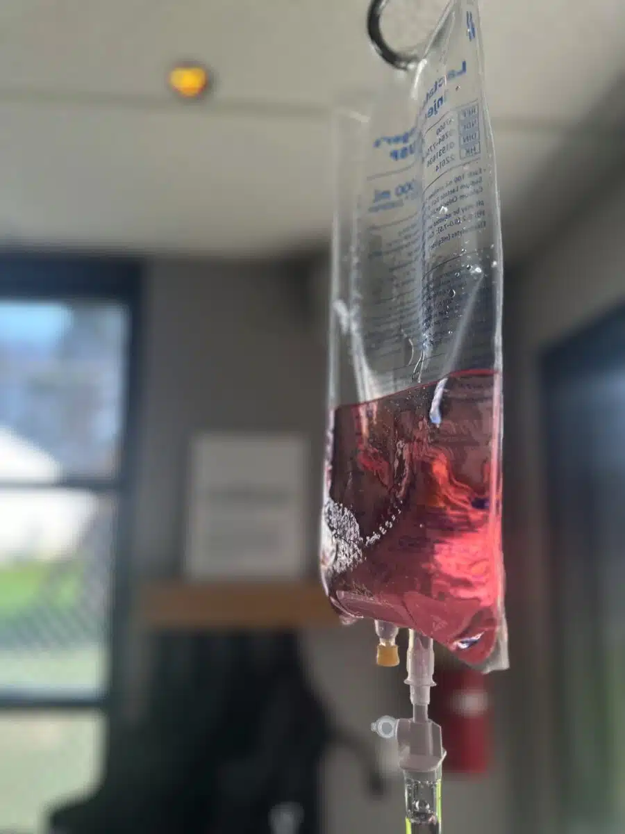 Iv Bag of red liquid